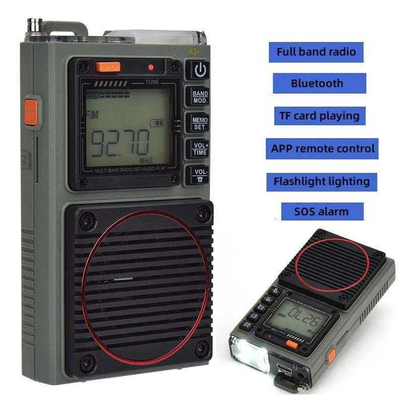 Acil Durum AM/FM/SW/WB Tam Band Radyo Cep Telefonu Uygulaması Uzaktan Kumanda Radyo Mini Bluetooth TF Kart Oynatıcı El Feneri Destekleme