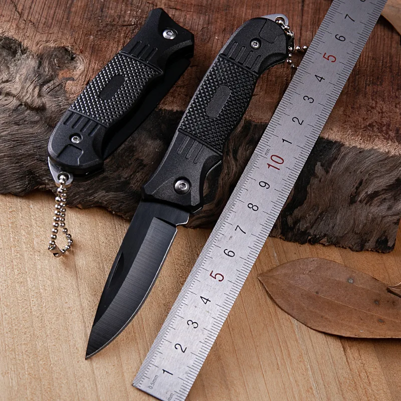 Small Folding Knife Portable Camping Knife Multi function Stainless Steel Pocket Paring Knife EDC Tool MINI Cutter Black Blades Fruit Knifes with Keyring