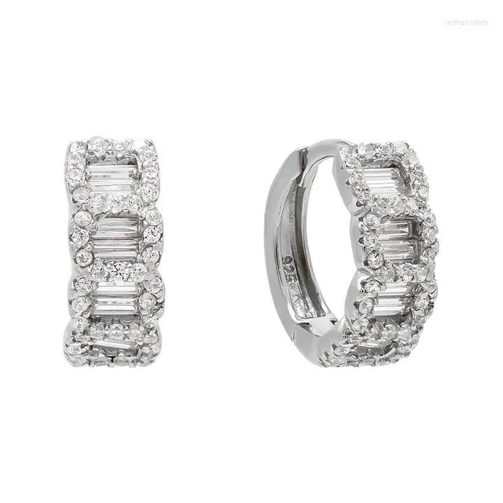 Boucles d'oreilles créoles Iced Out Bling Rectangle Cz Petite boucle d'oreille Huggie pour femmes Bijoux de mode