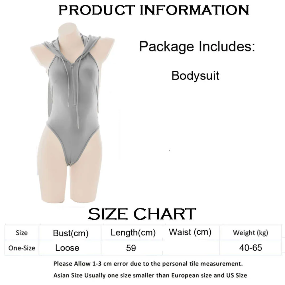 Ani Anime Cute Girl Sweet Bunny Gray Hooded Bodysuit Lingerie Costume Women Zipper Backless Hoodie Pamas Cosplay cosplay