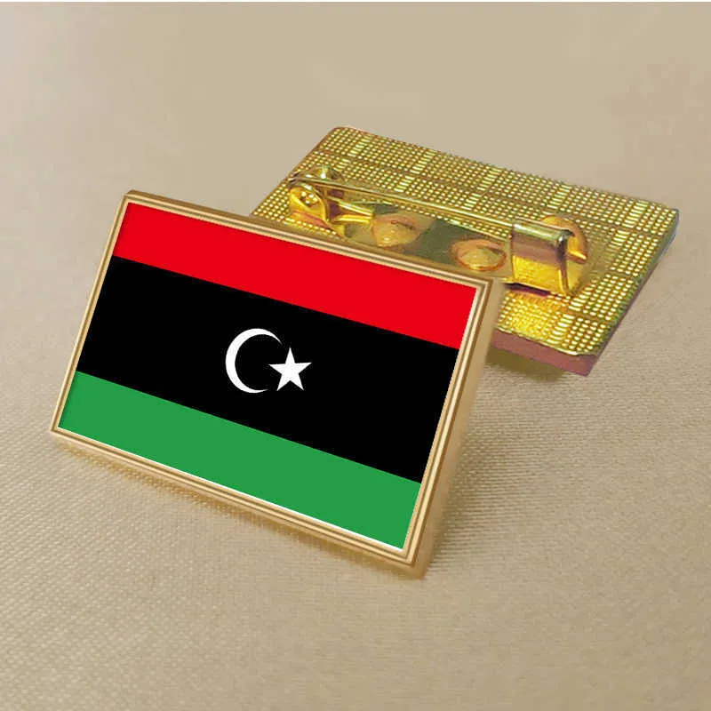 Party Libyan Flag Pin 2,5*1,5 cm Zink Die-Cast PVC Color Coated Gold Rectangular Medallion Badge utan tillsatt harts