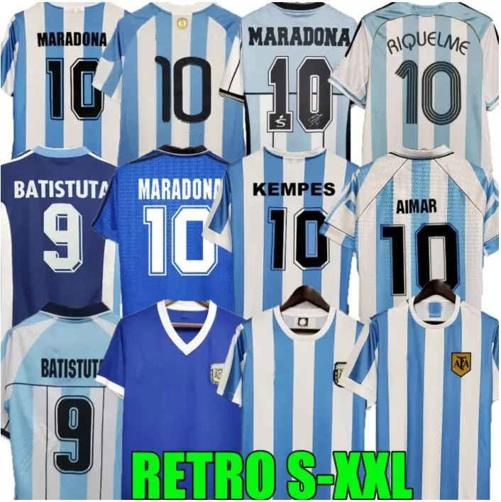 1978 1986 1998 الأرجنتين الرجعية لكرة القدم جيرسي مارادونا 1996 2000 2001 2006 2010 Kempes Batistuta Riquelme HIGUAIN KUN AGUERO CANIGGIA AIMAR قمصان كرة القدم