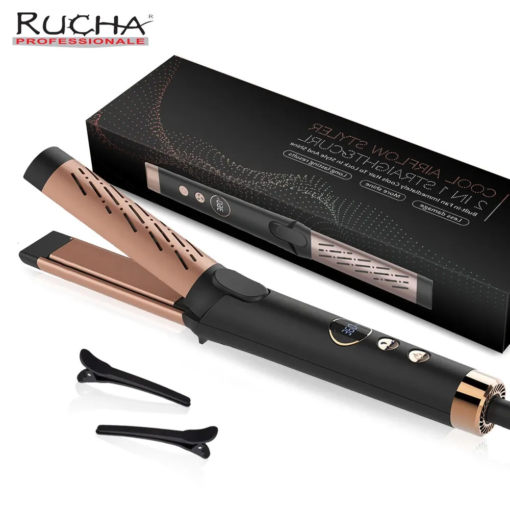 Curling Irons Electric Hair Curler with Cooling Fan 430°F Ceramic Floating Flat Iron Professional LCD Display Hair Straightener Curling Irons 231101