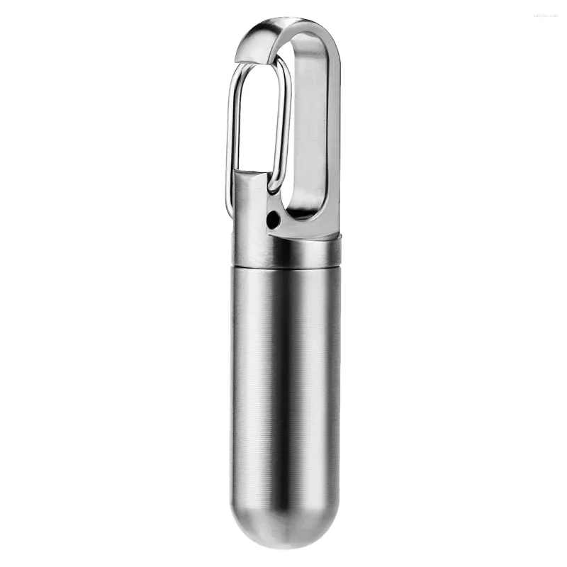 Storage Bottles Small Pocket Keychain Portable Waterproof Case Stainless Steel Travel Container Holder