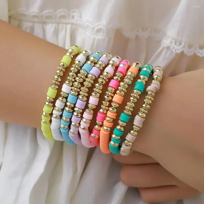 Bracelets de charme Boho Bijoux 9pcs / ensembles d'empilages pour femmes été perles d'argile polymère bracelet couleur or espacées perlées pulseras