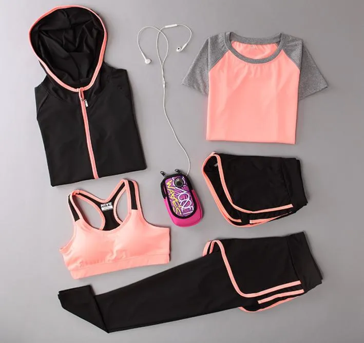 Yoga Outfits Women Gym Clothes Fitness Running Tracksuit Sports BH Sport Leggings Yoga Shorts Top 5 Piece Set Plus Size M3XL9209685