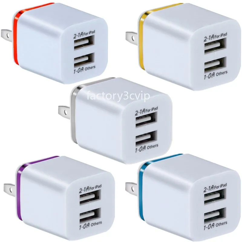 Portas USB duplas 2.1A Carregadores EU US Ac Home Travel Carregador de parede Adaptador de energia Plug para Iphone 12 13 14 Samsung Galaxy S20 S22 S23 S8 S10 HTC Power Chargers F1