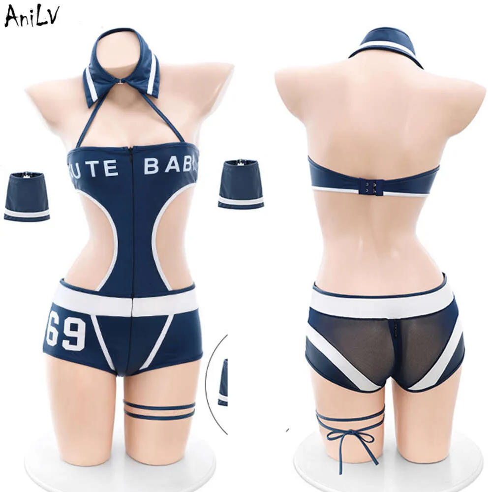 Ani söt tjej het cheerleading enhetlig kvinnor fotboll baby sexig blixtlås halter bodysuit anpassar cosplay