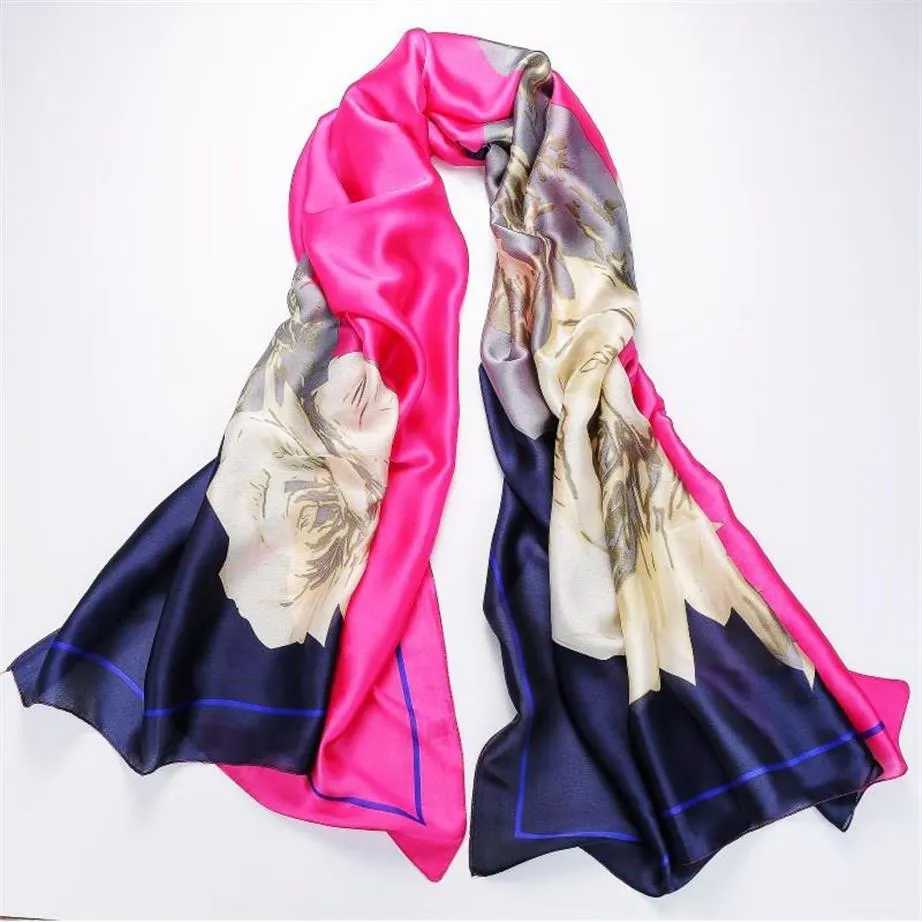 11Styles 100% Silk Women's Long Wrap Shawl Beach Scarf Red Flora Black Sparkly Rectangle Scarves 90X180cm 35 X70 F338v