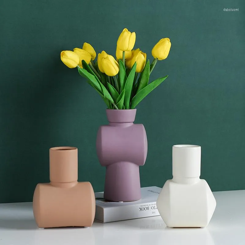 Vasi Nordic Morandi Vaso in ceramica colorata Soggiorno Desktop Disposizione dei fiori secchi Decorazione per la casa