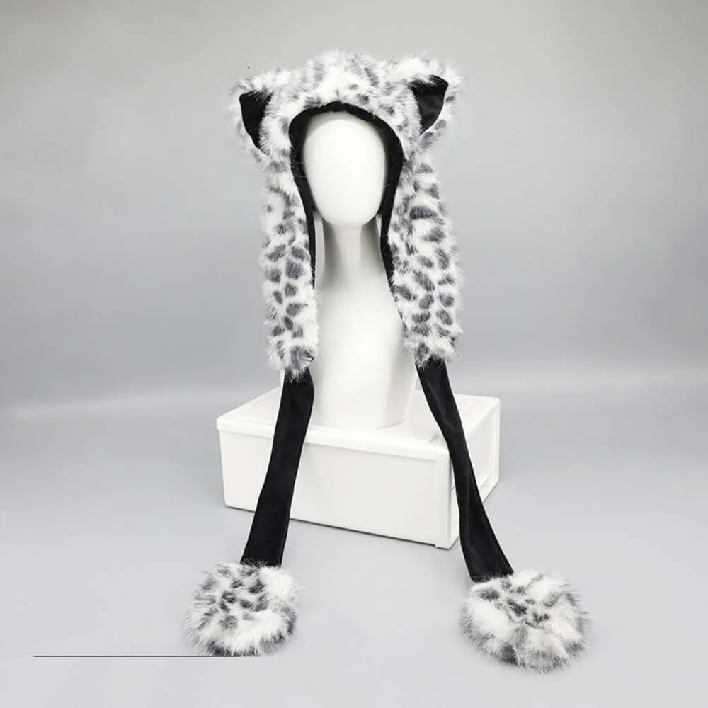 Cosplay Ani Snow Leopard Hairy Hat Winter Warm Plush Paw Cap Cosplay