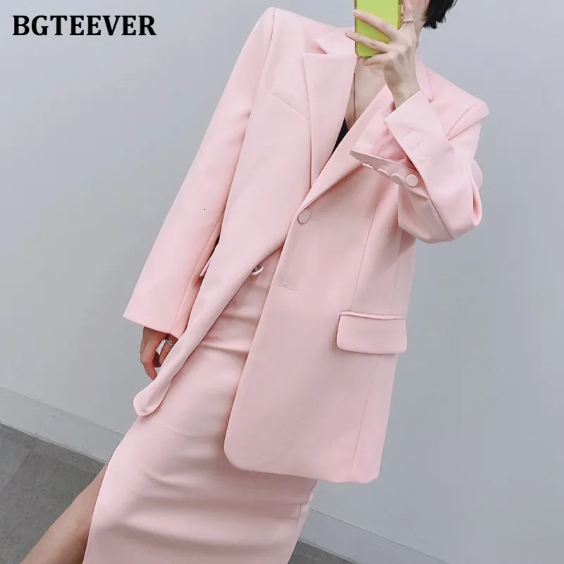 Two Piece Dress BGTEEVER Elegant Office Ladies Skirt Suits Long Sleeve Blazer High Waist Split Pencil Midi Summer Women 2 Pieces Set 230331