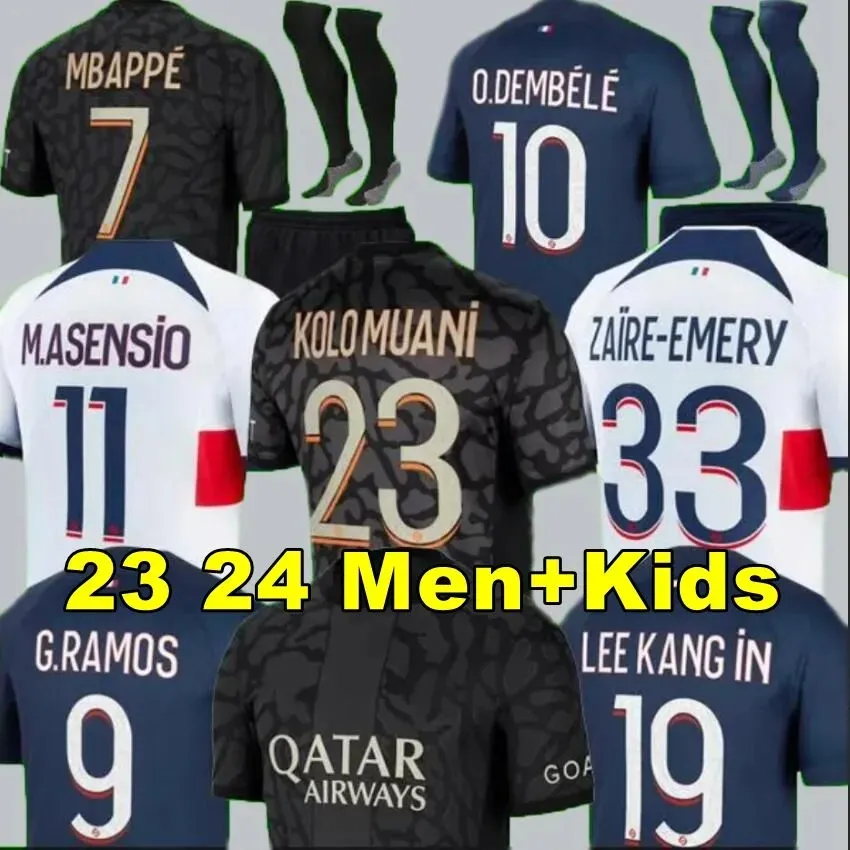 Mistrzowie Dembele Mbappe koszulki piłkarskie 23 24 Di Maria Wijnaldum Sergio Ramos Hakimi 2023 2024 Koszulki piłkarskie Maillots de Football Kit Icardi Verratti