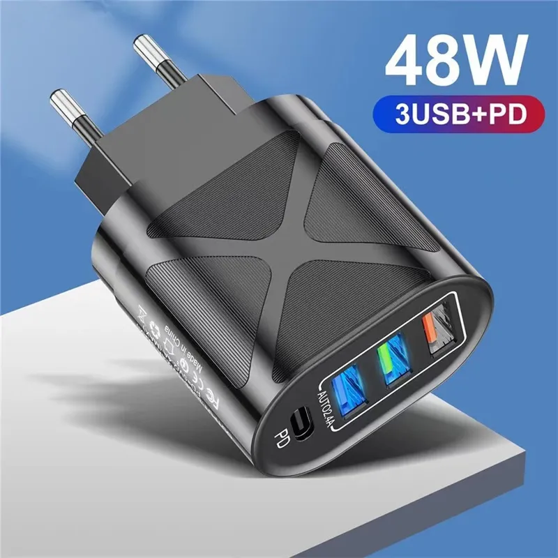 48W PD USB Szybka ładowarka typ C Szybki ładunek QC3.0 Ładowarka ścienna Dodatek US EU UK Wtyczka dla Samsung iPhone 4 Port ładowarki ścienne