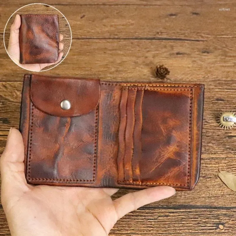 Brieftaschen Japanisches Rindsleder Herrenmode Zero Wallet Layer Pflanzlich gegerbtes Leder Kurze große Geldklammer Faltkartentasche