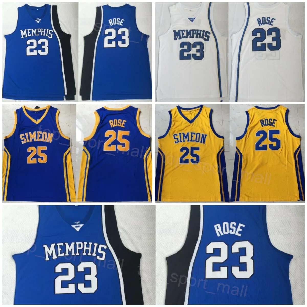 College Basketball 23 Derrick Rose Jersey 25 Simeon Career Academy Liceum Fioletowy Niebieski Żółty Biały Kolor zespołu Szyte Uniwersytet Dla fanów sportu Koszulka NCAA