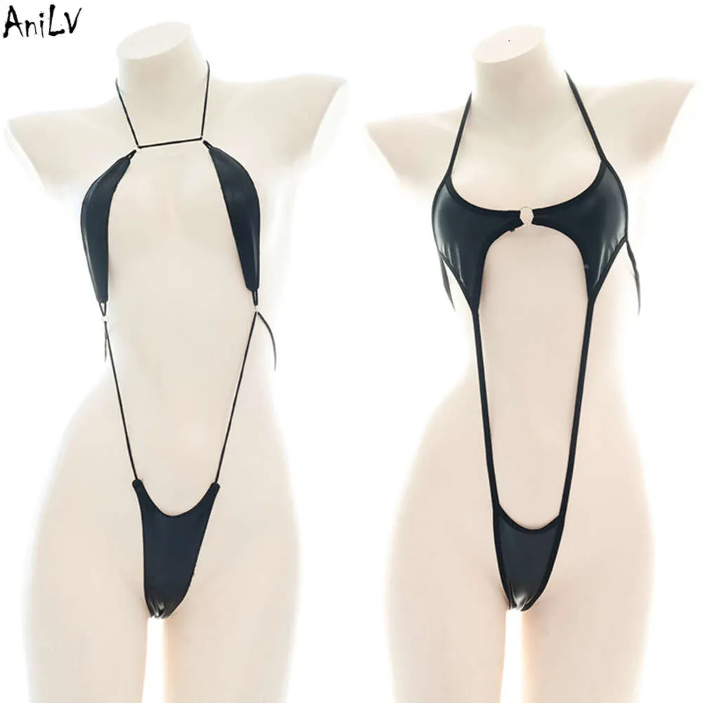 Ani été plage fille en cuir licou une pièce Bikini maillot de bain uniforme Costume femmes Sexy dos nu Pamas Lingerie Cosplay cosplay