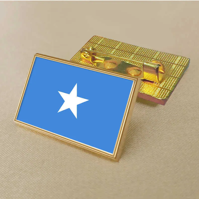 Party Somalia Flag Pin 2,5 * 1,5 cm Zink-Druckguss-PVC-Farbbeschichtung, goldfarben, rechteckig, rechteckig, Medaillon-Abzeichen ohne Harzzusatz