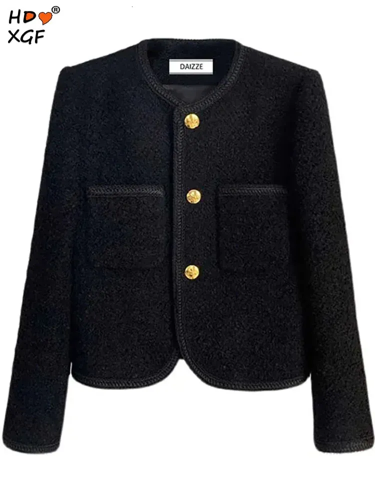 Sweats à capuche pour hommes Sweatshirts Streetwear Slim Tweed Noir Vestes courtes Vintage Oneck Simple boutonnage Manteaux élégants Tempérament Manteaux à manches longues 231031