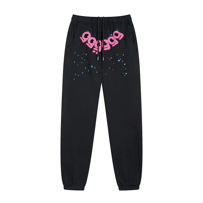 designer pants  young thug 555555 trapstar men women pants high quality foam print spider web graphic pink sweatpants y2k s S-XL