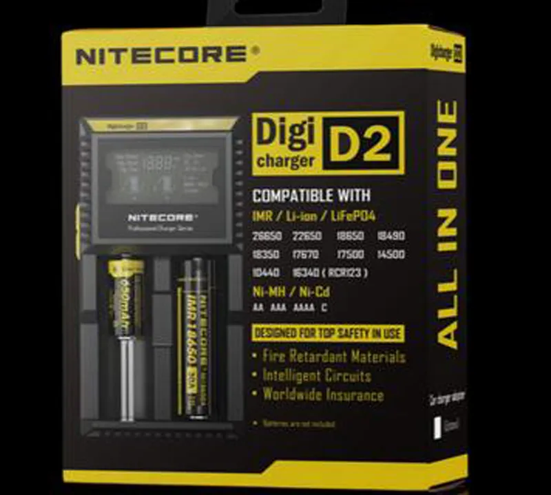 Аутентичный Nitecore D2 зарядное устройство Digicharger ЖК-дисплей аккумулятор интеллект 2 двойные слоты Зарядка для IMR 16340 18650 14500 26650 18350 Универсальный литий-ионный аккумулятор против UM2 Q2