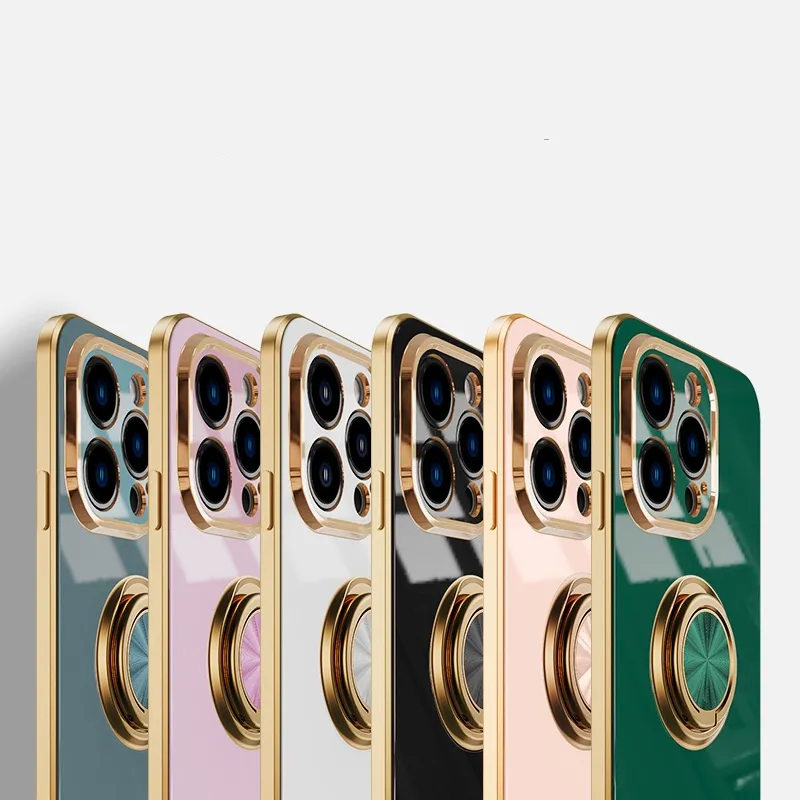 Plating TPU Magnetic Cases مع حامل حامل الحلقة لـ iPhone 15 14 13 12 11 Pro Max XS XR X Plus Plus Cover