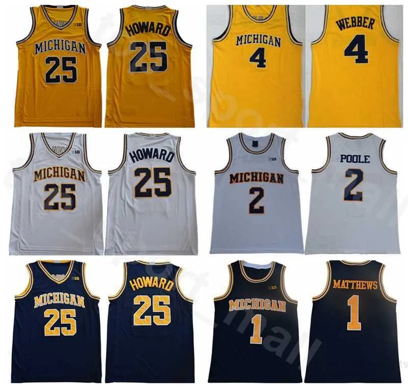 Michigan Wolverines College Basketball Juwan Howard Jerseys 25 Jalen Rose 5 Chris Webber 4 Charles Matthews 1 Jorda Poole 2 Navy Blue Yellow