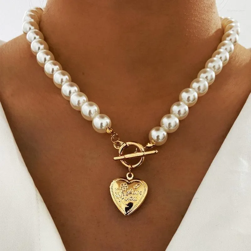 Choker Chokers Elegant Gold Heart Pearl Necklace For Women Fashion OT Buckle Necklaces 2023 Trend Wedding Jewelry GiftChokers Llis22