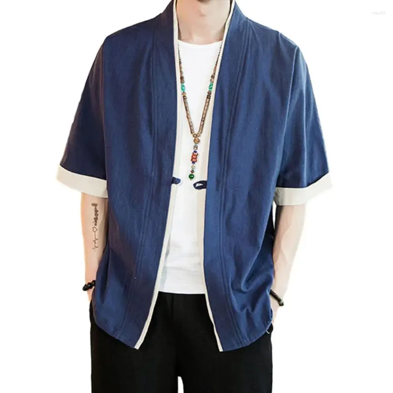 Men's Jackets Cardigan Coat Retro Mid-sleeved Design Male Shirt Outer Garment Polyester Fabric Costume