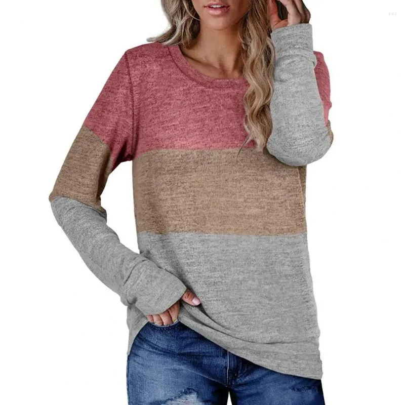 Polos femininos mulheres blusa cor bloco solto manga comprida pulôver outono inverno elegante camiseta