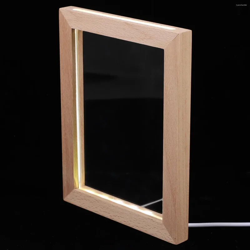 Nocne światła komputerowe Świecanie PO Frame Light Wood Picture Ramki Tabletop Drewniana dioda LED