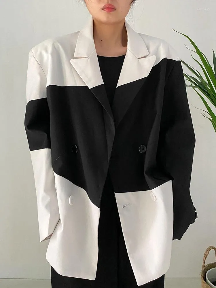 Damenanzüge Tannt Frauen Blazer Schwarz Weiß Farbe Passende Blazer Und Jacken Unregelmäßige Vintage Mode Übergroßen Mäntel 2023