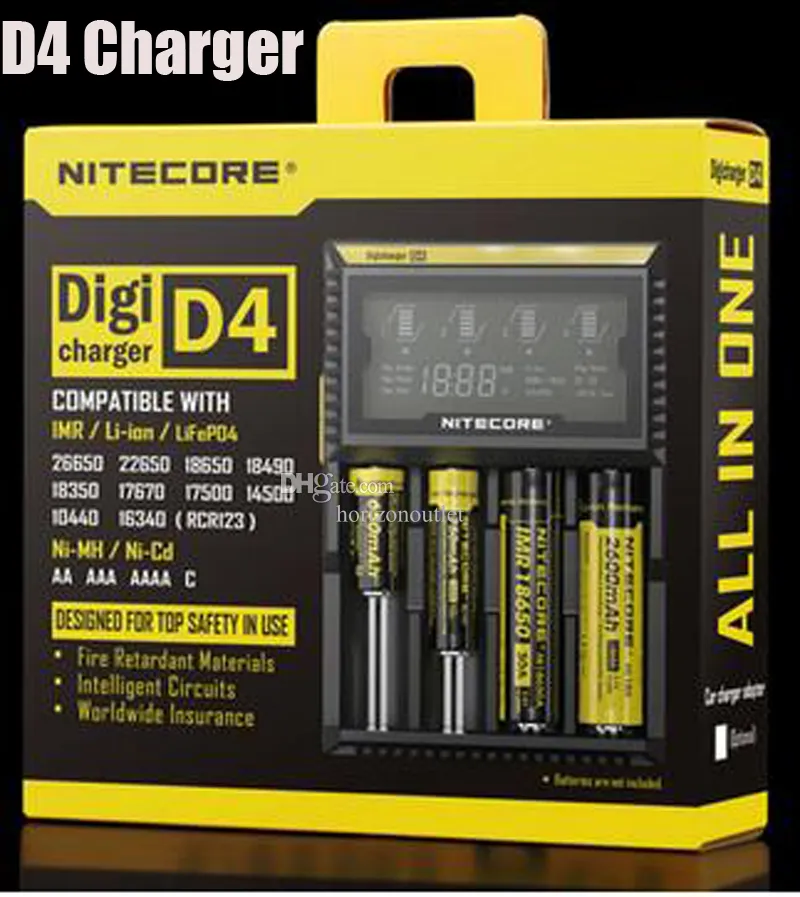 Authentique chargeur Nitecore D4 Digicharger LCD batterie intelligente 4 doubles emplacements Charge pour IMR 16340 18650 14500 26650 18350 batterie Li-ion universelle