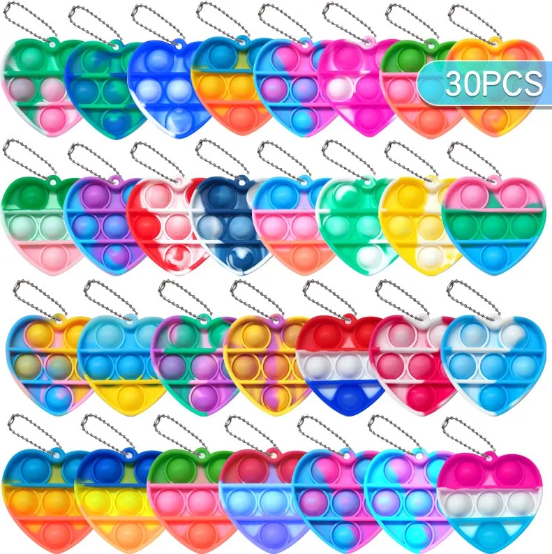 Mini Pop Keychain Pop Fidget Toy Birthday Party Favors for Kids Bulk Toys Classroom Prizes Heart Fidgets It Bubbles Poppers Students Goodie Bag Stuffers Toddler Toys