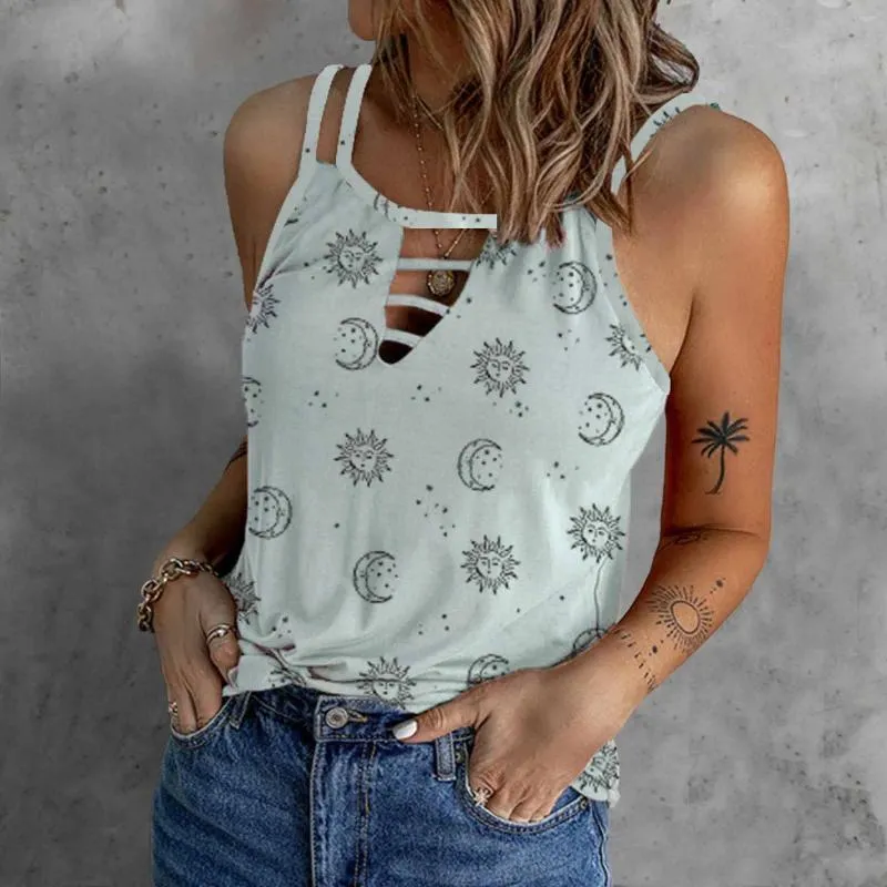 T-shirts voor dames T-shirt Dames Zomer Casual Mode Print Mouwloze top Kleine tank Tienermeisjesblouse