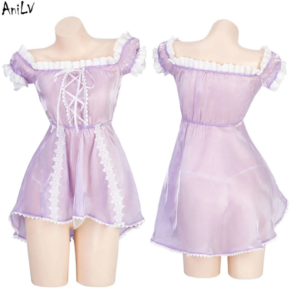 Ani Anime Castle Princess Abito con maniche a sbuffo viola Costumi uniformi Donna Camicia da notte con spalle scoperte Pamas Outfit Cosplay cosplay