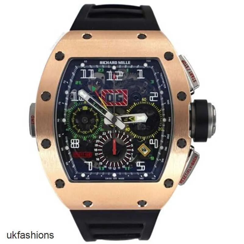 Swiss Luxury Watches Richardmiler Mechanical Sports Wristwatches Richardmiler Rm11-02 Greenwich Mean Time Rose Gold Titanium Rubber Automatic WatchHBX7