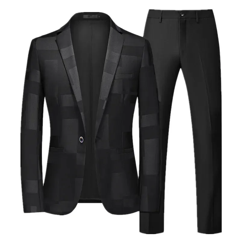 Men's Suits Blazers Arrival Men Business Suit 2 Piece Black / Blue / Wine Red Fashion Male Prom Party Blazers and Pure Color Pants Size 6XL-S 231101