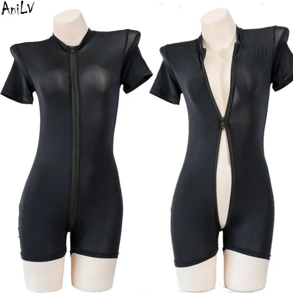 ANI 2022 Summer Girl Black Sports One Piece Swimsuit Women Double Zipper Bodysuit Badkläder Outfits Costumes Cosplay Cosplay