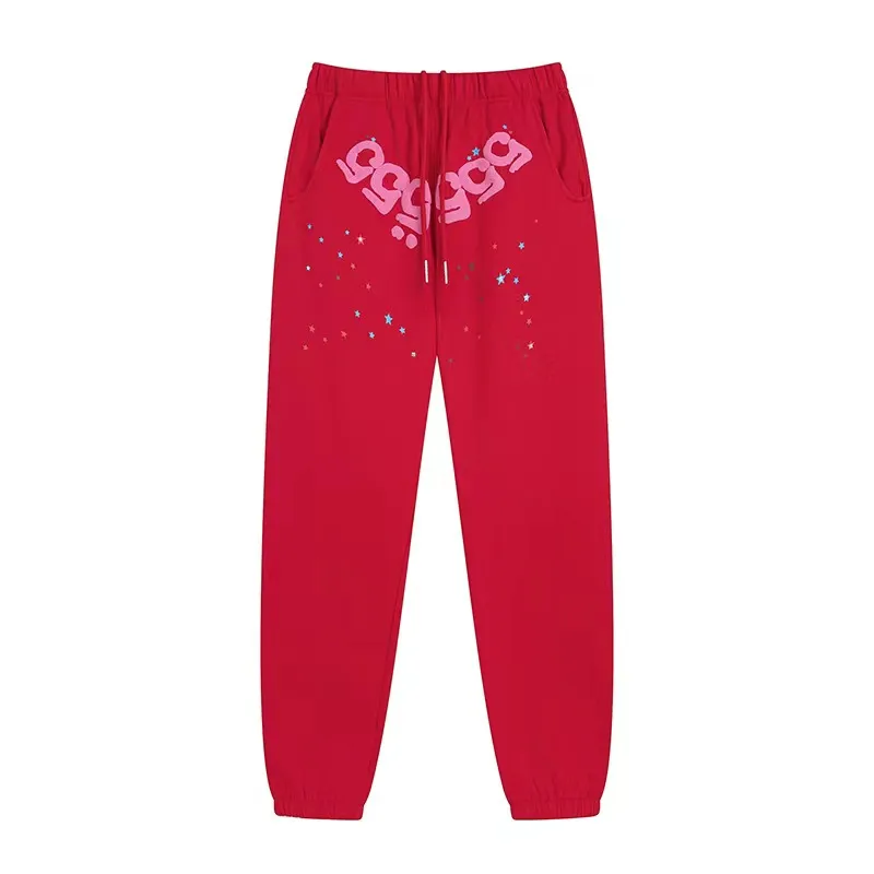 Designer broek SP5Der Young Thug 555555 Trapstar Men Women Hoge kwaliteit Schuimdruk Spider Web Graphic Pink Sweatpants S S-XLLH3ALH3AC3S3C3S3FR81