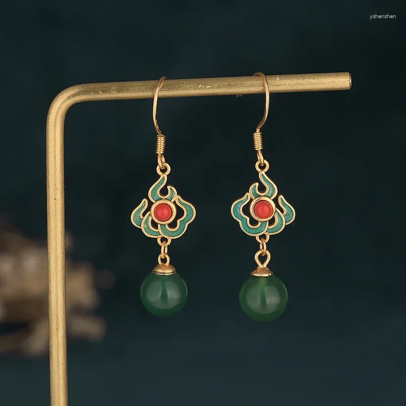 Dangle Küpeler Yeşil Yeşim Boncuklu Doğal Takı Taşları Çin Tasarımcı Jadeite Charms musmulets Kadınlar 925 Gümüş