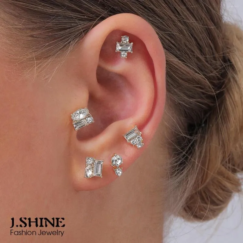 Stud Earrings JShine Luxury Zircon Stackable Geometric Crystal Catilage For Women Fashion Piercing Accessories