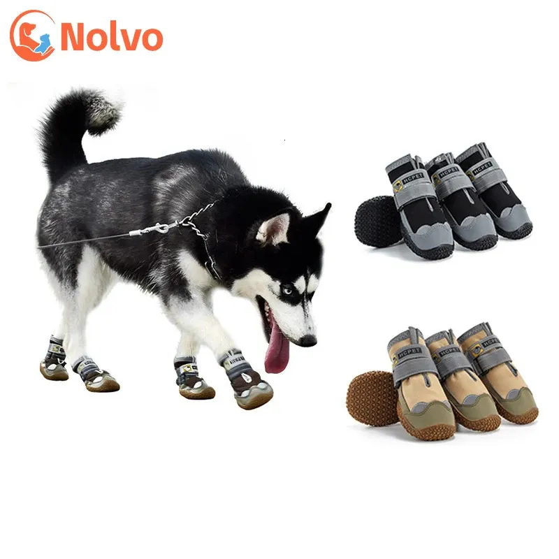 Zapatos protectores para mascotas Perro para deportes Montaña Mascotas usables Suelas de PVC Botas reflectantes impermeables Perfectas para pequeños medianos grandes 231031
