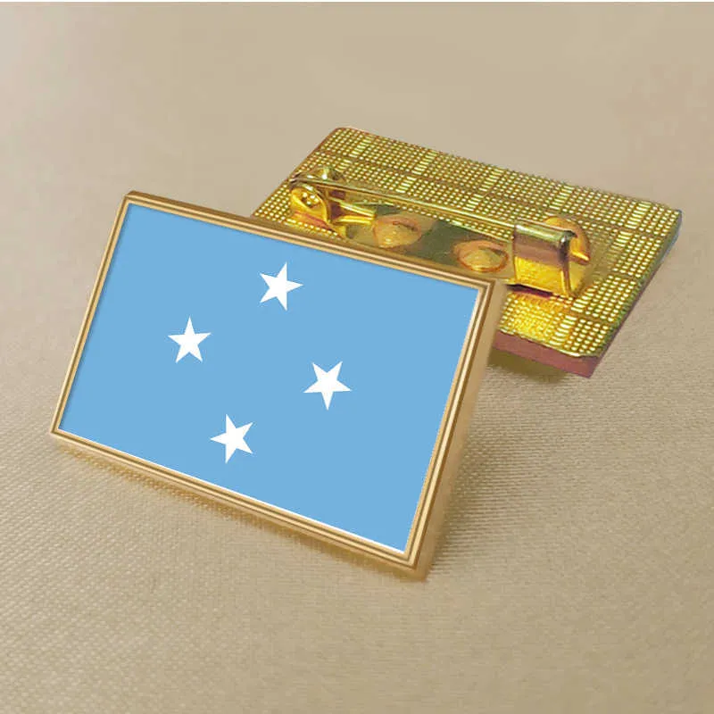 Party Micronesia Flag Pin 2,5*1,5 cm zink gjuten PVC färgbelagd guld rektangulär medaljongemblem utan tillsatt harts