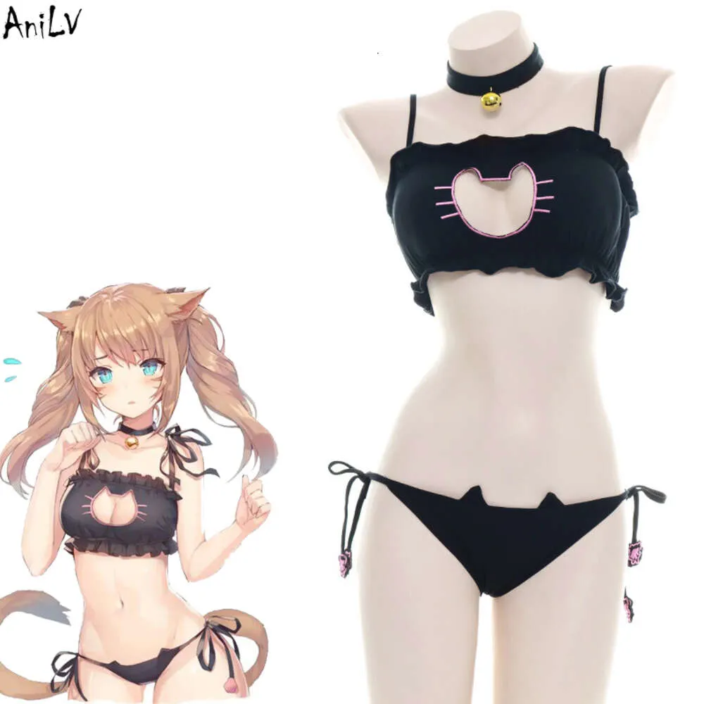 Ani Anime Girl Cute Cat Paw Bell Bikini Swimsuit Costume Women Mini Lovely Cats Hollow Pamas Uniform Cosplay cosplay