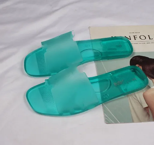 여름 단순성 투명한 크리스탈 여성 슬리퍼 패션 평평한 바닥 젤리 슬리퍼 여성 플립 플롭 샌들
