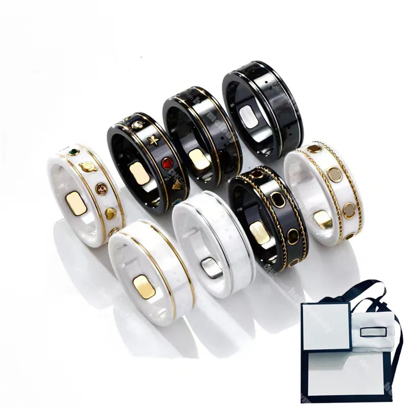 خواتم السيراميك العلامة التجارية للمرأة الذهبية خاتم الذهب مصمم للجنسين حلقات النجمة مجوهرات أزياء الماس مع صندوق