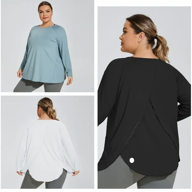 LU-1612 Senhoras Plus Size Primavera e Outono Camisa Solta de Yoga de Manga Comprida Top Camiseta Esportiva Feminina