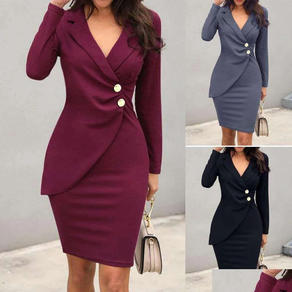 Basic & Casual Dresses Autumn Slim Fitting Buttocks Button Up Professional Dresses Womens Clothes Drop Delivery Apparel Women'S Clothi Dhoik
