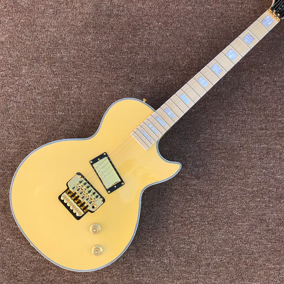 Custom shop, made in China, chitarra elettrica di alta qualità, tastiera in acero, doppio ponte tremolo, hardware dorato, spedizione gratuita